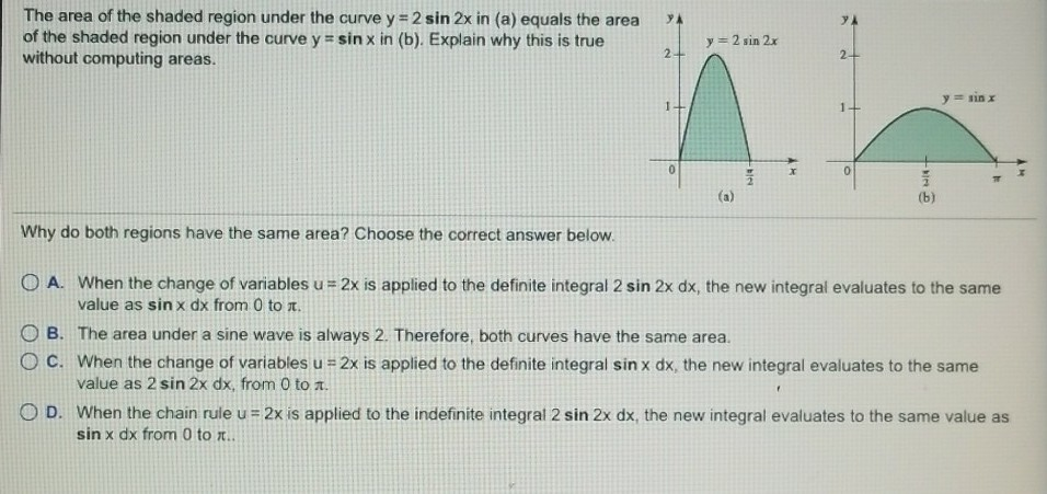 the value of shaded area is y is equal to sin x