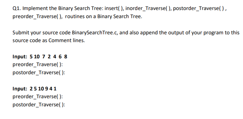 Solved I need to implement this binary tree in c language, | Chegg.com