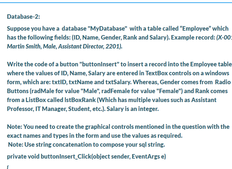 Solved Database-2: Suppose you have a database "MyDatabase" | Chegg.com