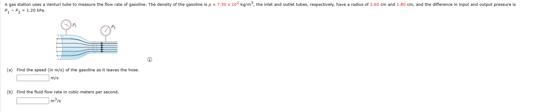 Solved P1-P2=1.20kPams ms(b) ﻿Find the fluid flow rate in | Chegg.com