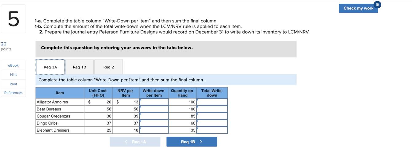 Solved 5 Check my work 5 1-a. Complete the table column | Chegg.com