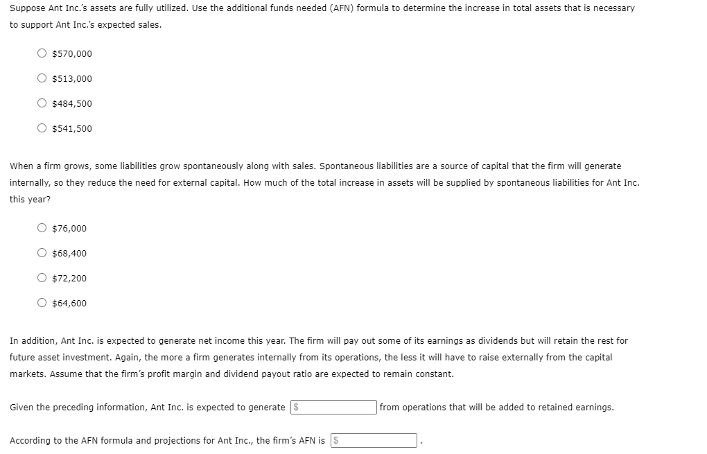 Solved 2. The additional funds needed (AFN) equation Ant | Chegg.com