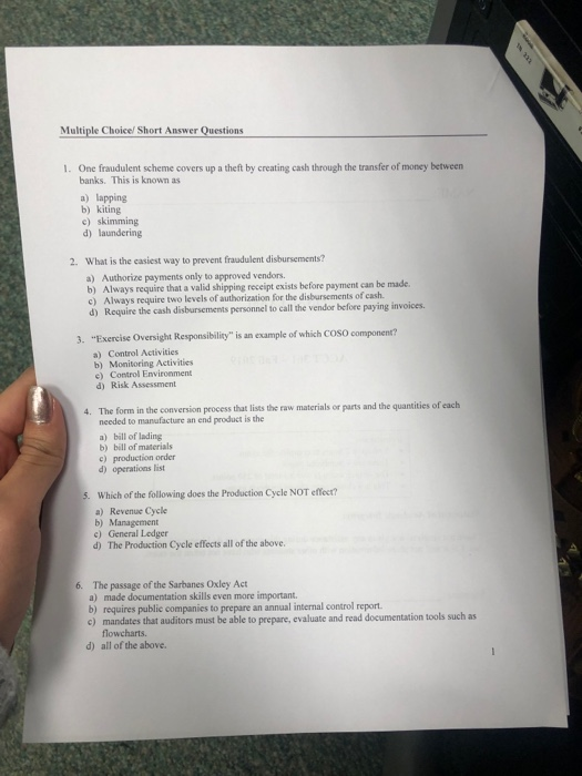 Solved Multiple Choice/ Short Answer Questions 1. One | Chegg.com
