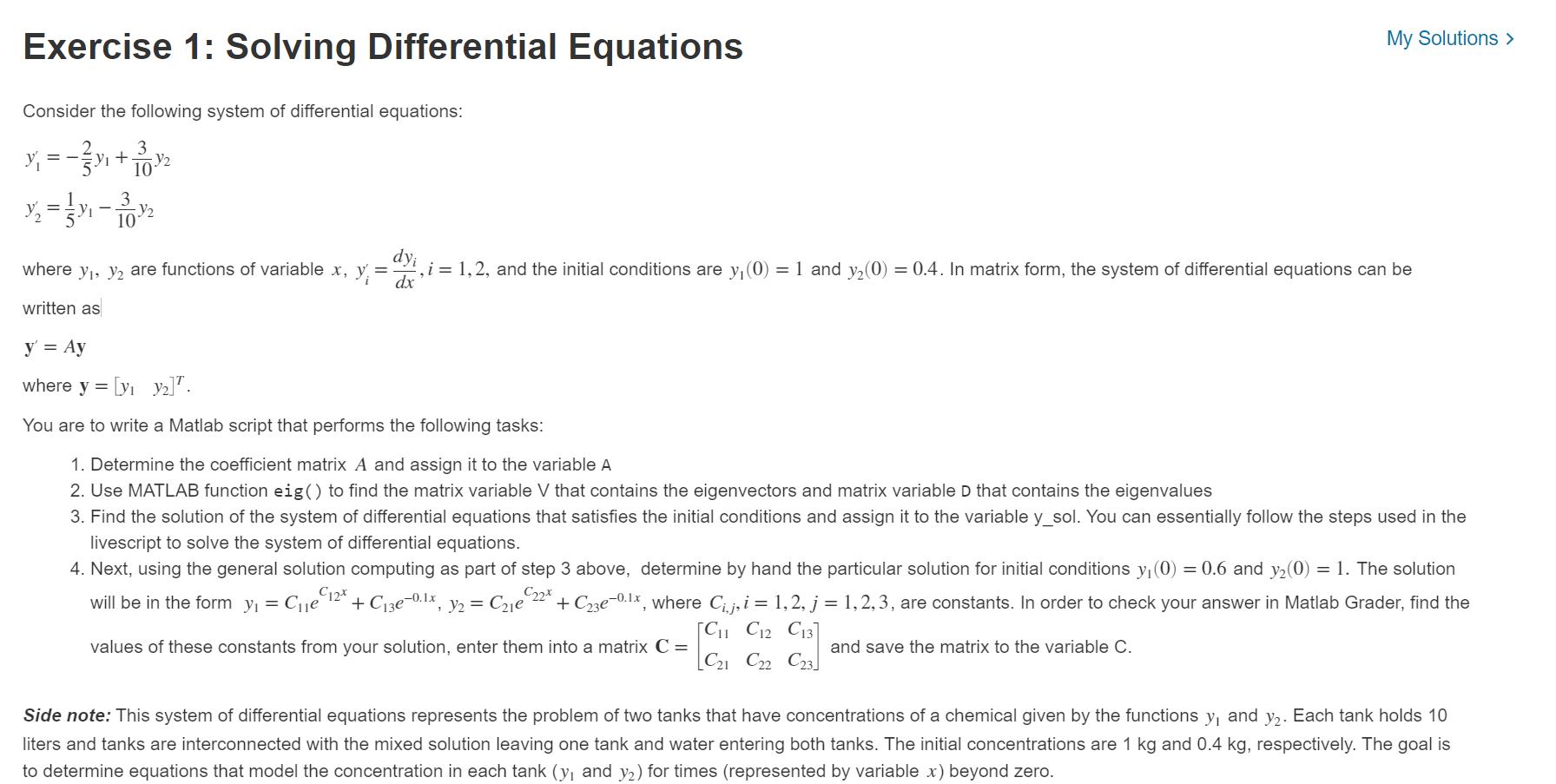 Solved Exercise 1: Solving Differential Equations My | Chegg.com