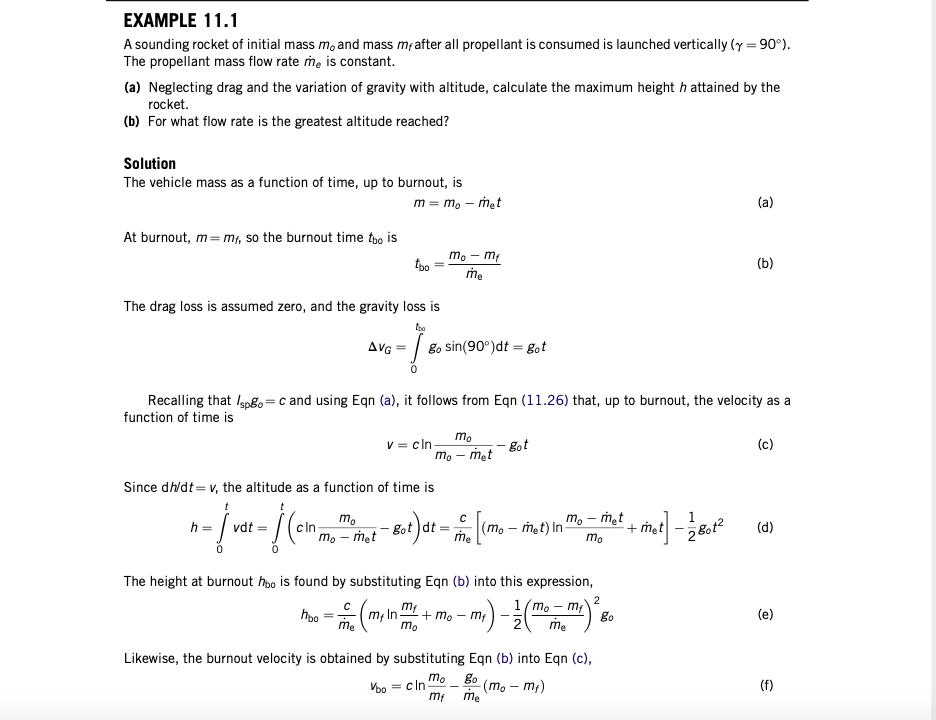 Solved EXAMPLE 11.1 A sounding rocket of initial mass me and | Chegg.com