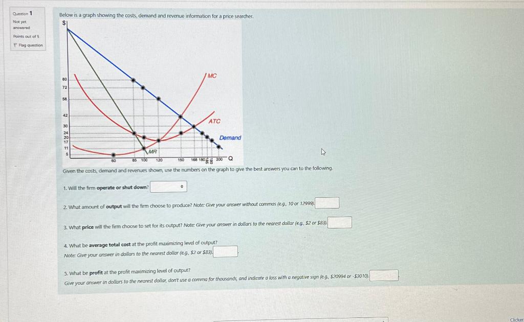 Solved Given the costs, demand and revenues shown use the | Chegg.com
