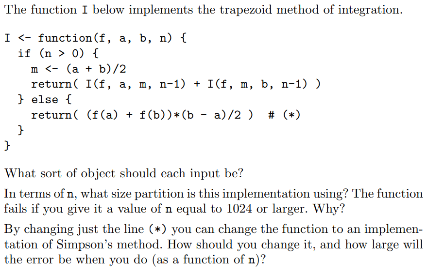 Solved The function I below implements the trapezoid method | Chegg.com