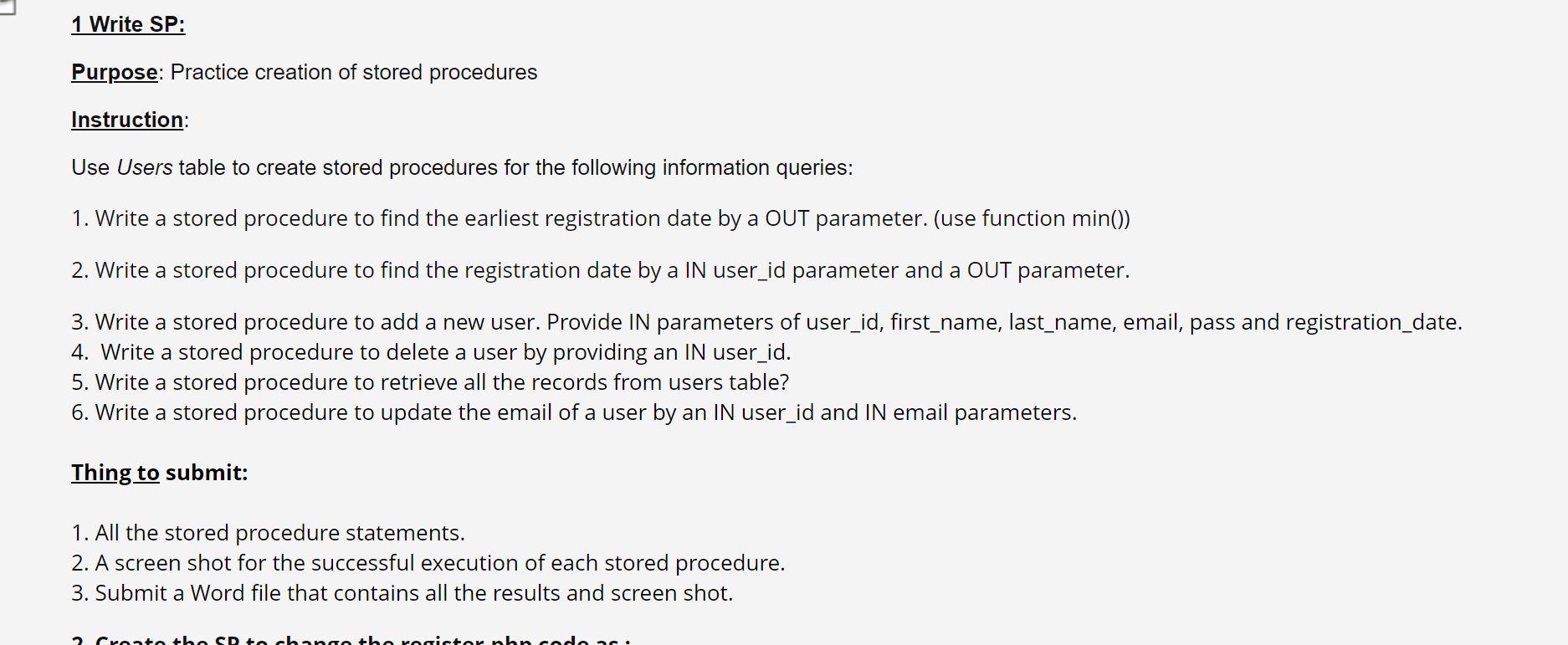 Solved 1 write sp purpose practice creation of stored chegg