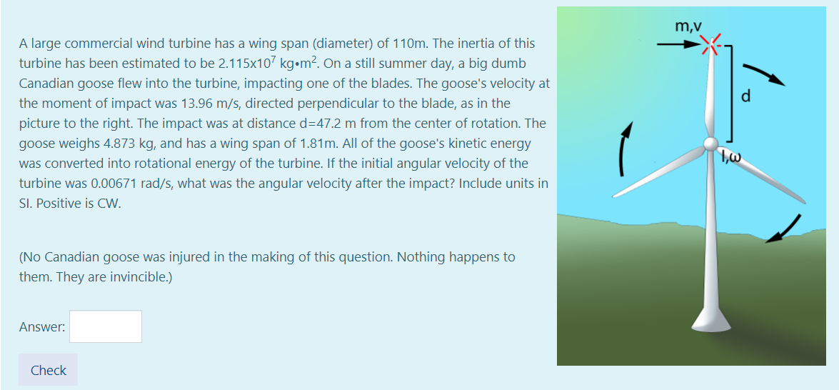 Solved m,v A large commercial wind turbine has a wing span | Chegg.com