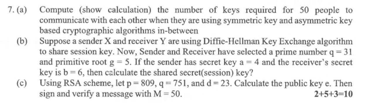 Solved 7. (a) Compute (show calculation) the number of keys | Chegg.com