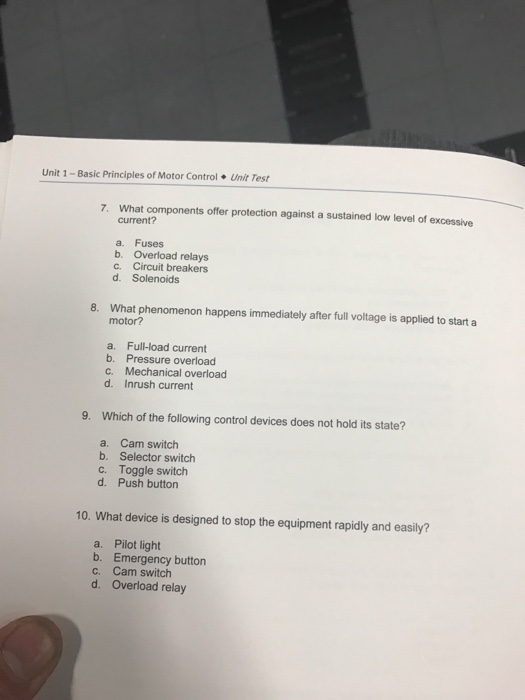 Solved Unit 1 Basic Principles of Motor Control Unir Test 7. | Chegg.com