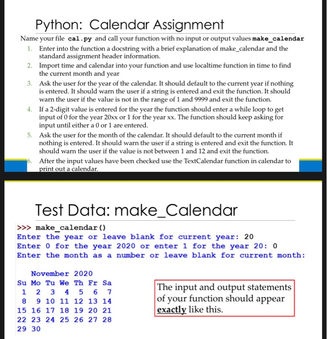 cs python fundamentals assignment 7 calendar