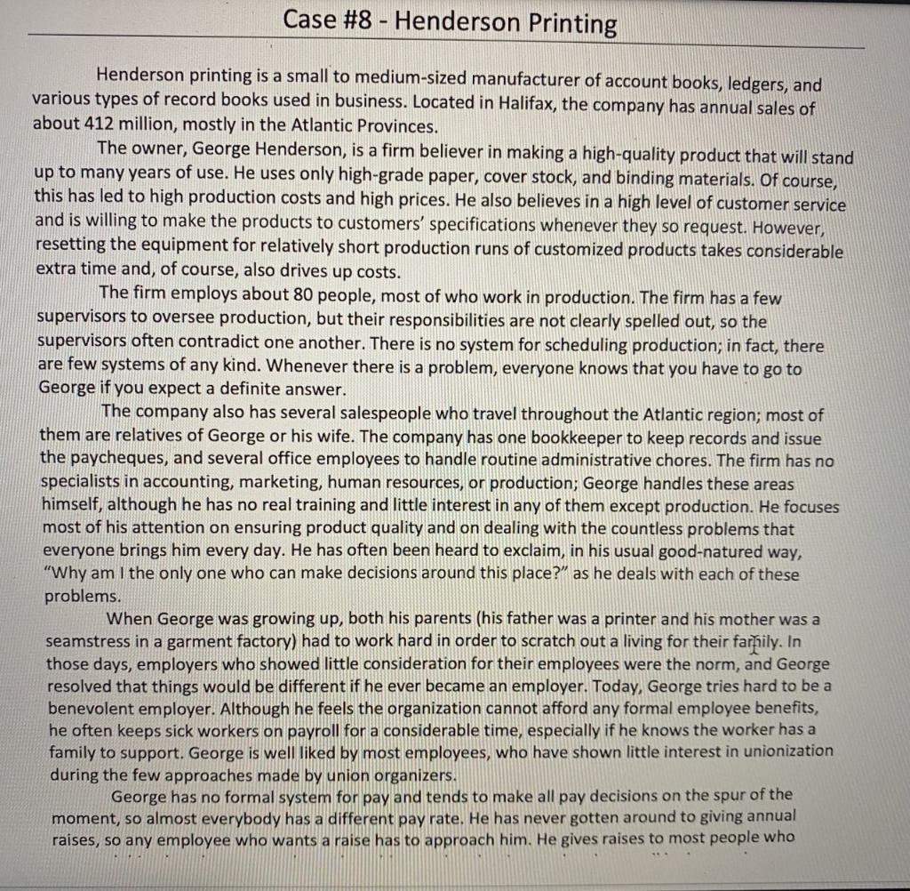 Solved Case 8 Henderson Printing Henderson printing is a