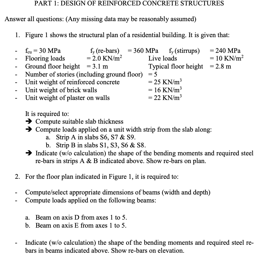 PART 1: DESIGN OF REINFORCED CONCRETE STRUCTURES | Chegg.com