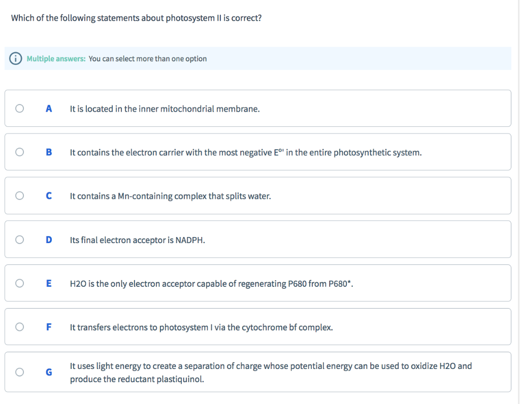 Solved Which of the following statements about photosystem | Chegg.com