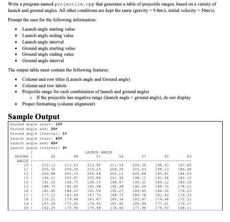 Solved Write a program named projectile.cpp that generates a | Chegg.com