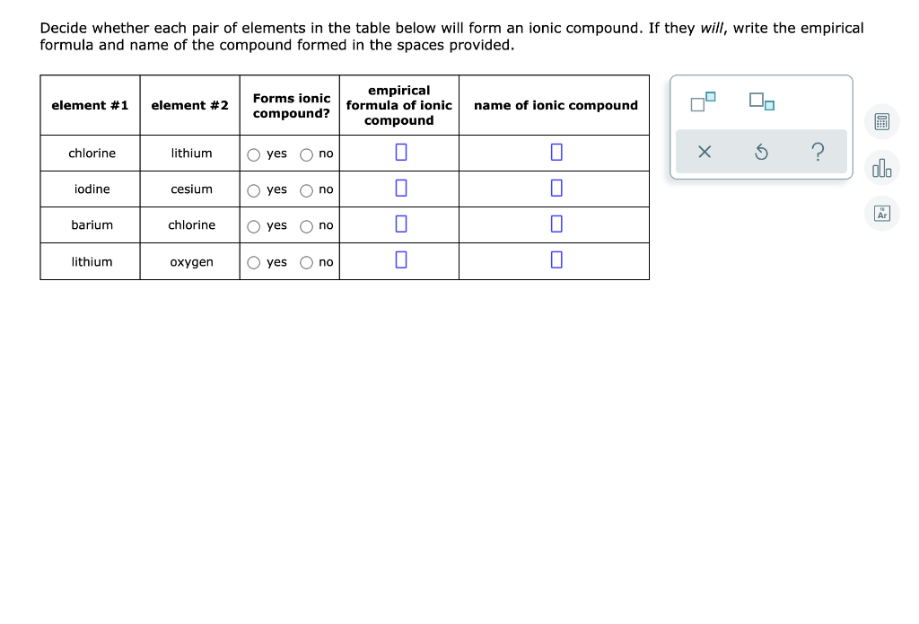 Solved Decide whether each pair of elements in the table