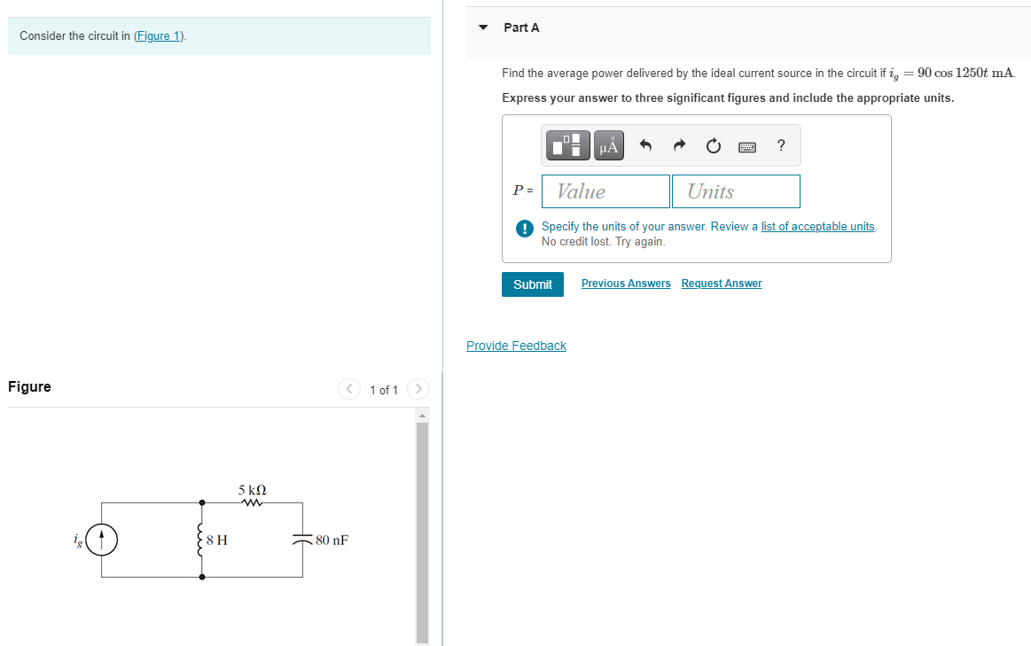 Solved Part A Consider the circuit in (Figure 1) Find the | Chegg.com