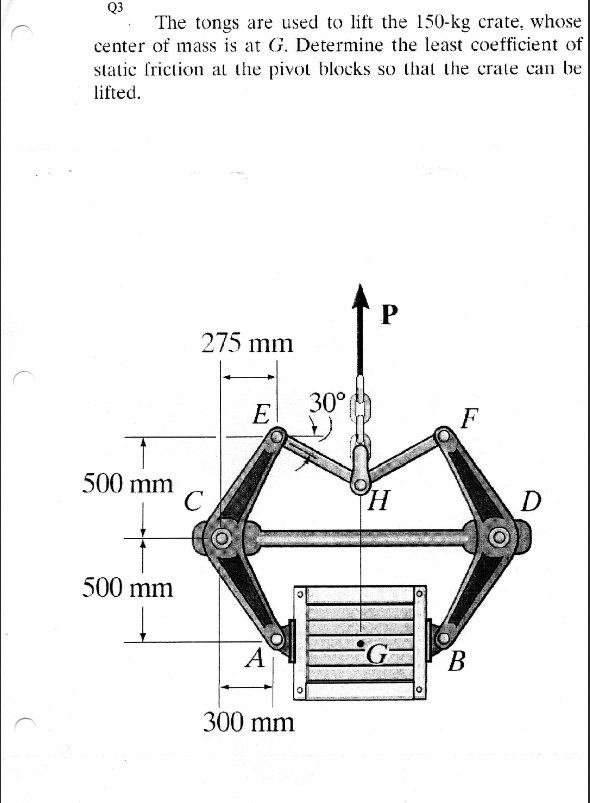 Solved Q3 The tongs are used to lift the 150−kg crate, whose