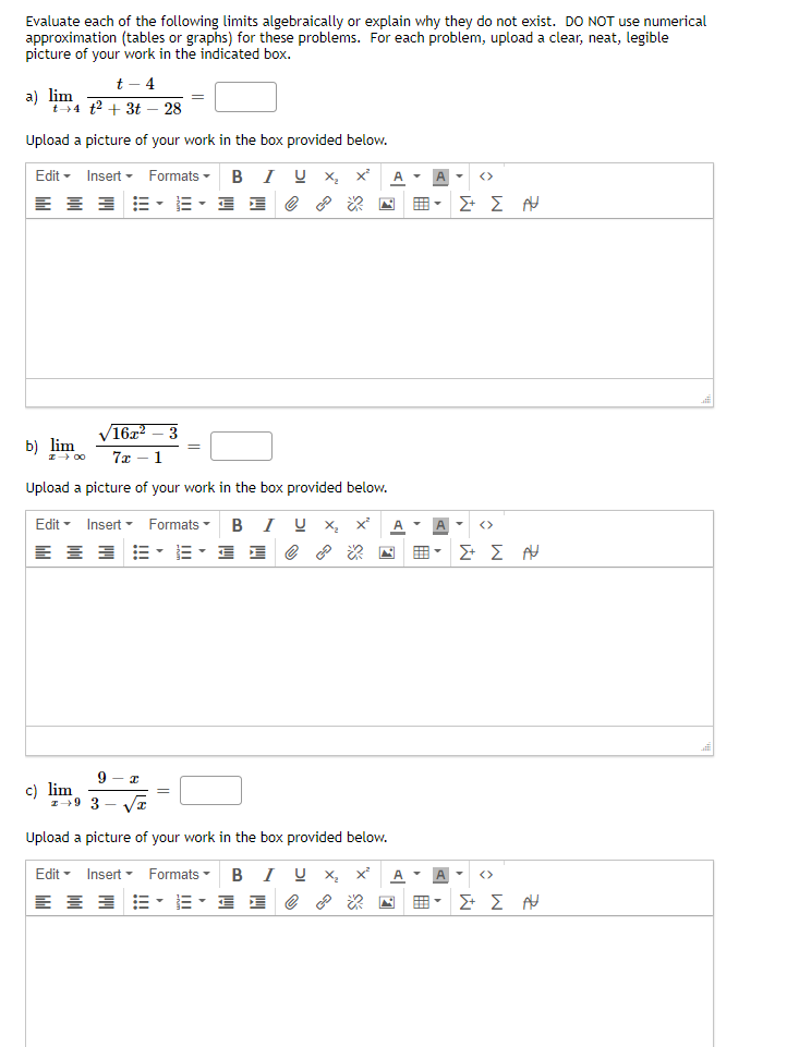 Solved Evaluate each of the following limits algebraically | Chegg.com