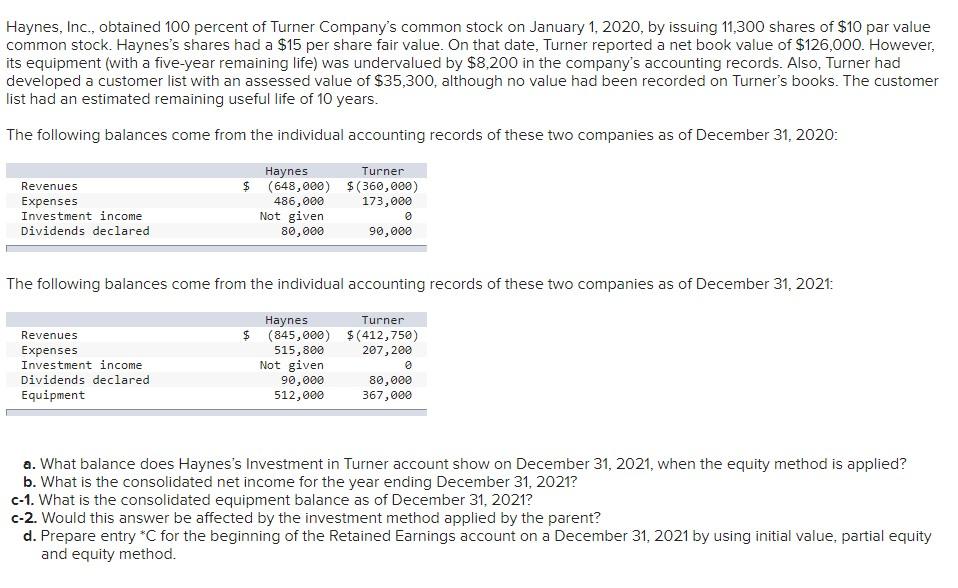 solved-haynes-inc-obtained-100-percent-of-turner-chegg