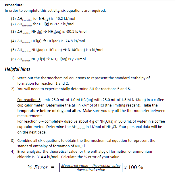 Solved Procedure: In order to complete this activity, six | Chegg.com