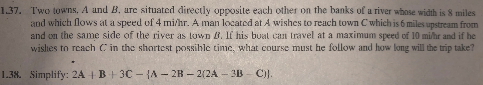 Solved 1.37. Two towns, A and B, are situated directly | Chegg.com