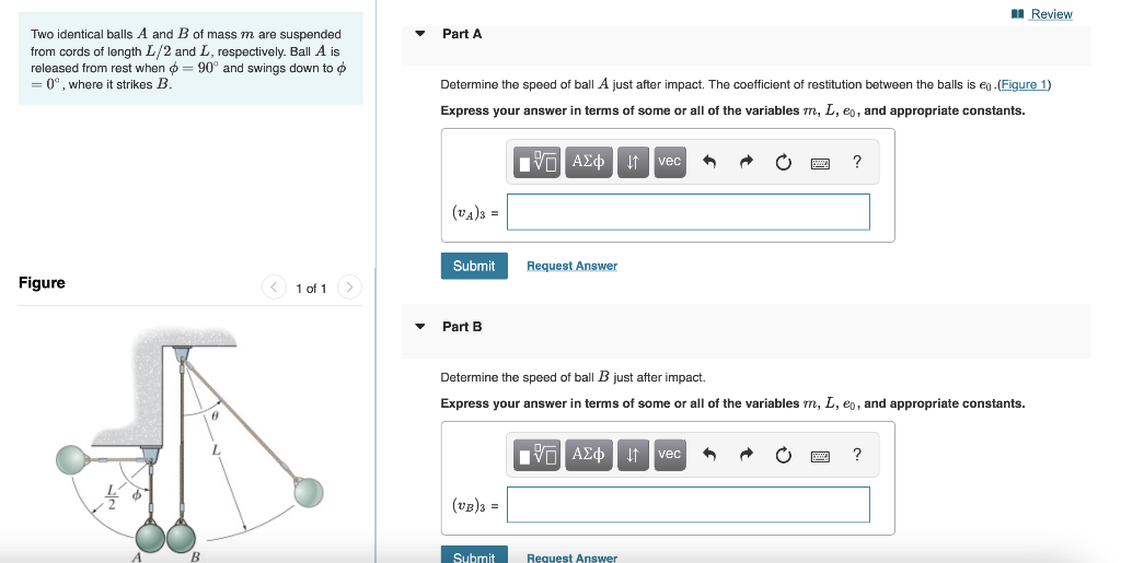 Solved Review Part A Two Identical Balls A And B Of Mass M | Chegg.com