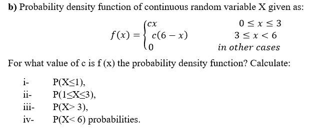 Solved b) Probability density function of continuous random | Chegg.com