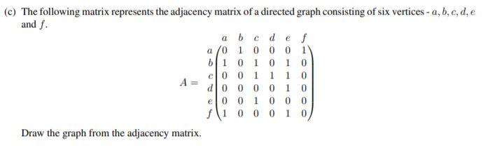 Solved (c) The following matrix represents the adjacency | Chegg.com