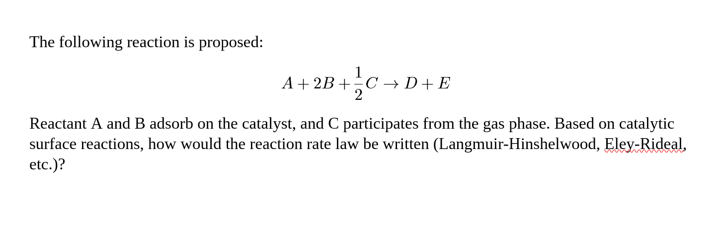 Solved The following reaction is proposed: A + 2B +=C + D + | Chegg.com