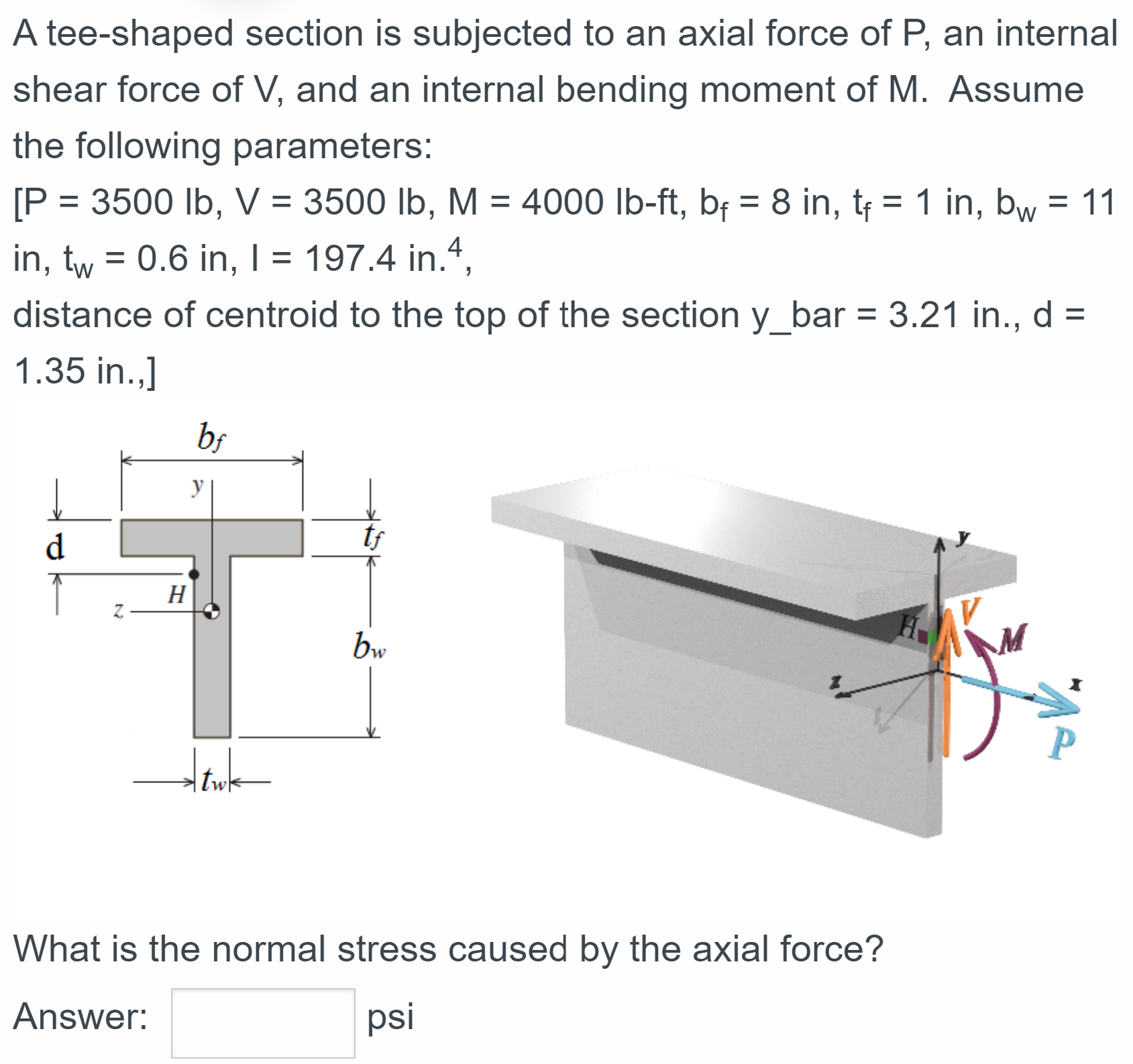 Solved What is the normal stress caused by the bending | Chegg.com