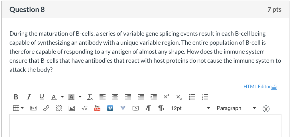 Solved Question 8 7 pts During the maturation of B-cells, a | Chegg.com