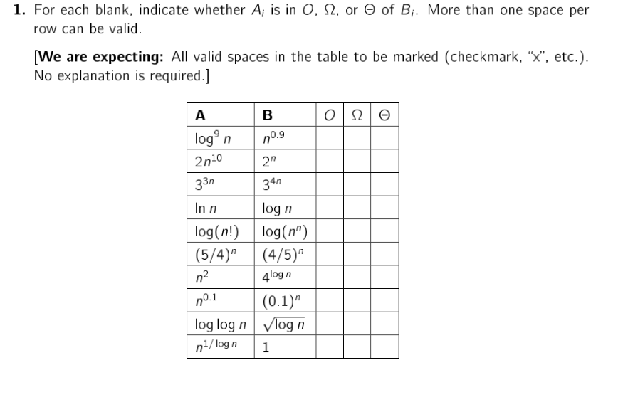 Solved 1. For each blank, indicate whether A; is in 0, S2,