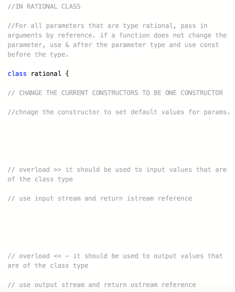 Variables C Rational Solved //IN RATIONAL CLASS //For all parameters that are | Chegg.com