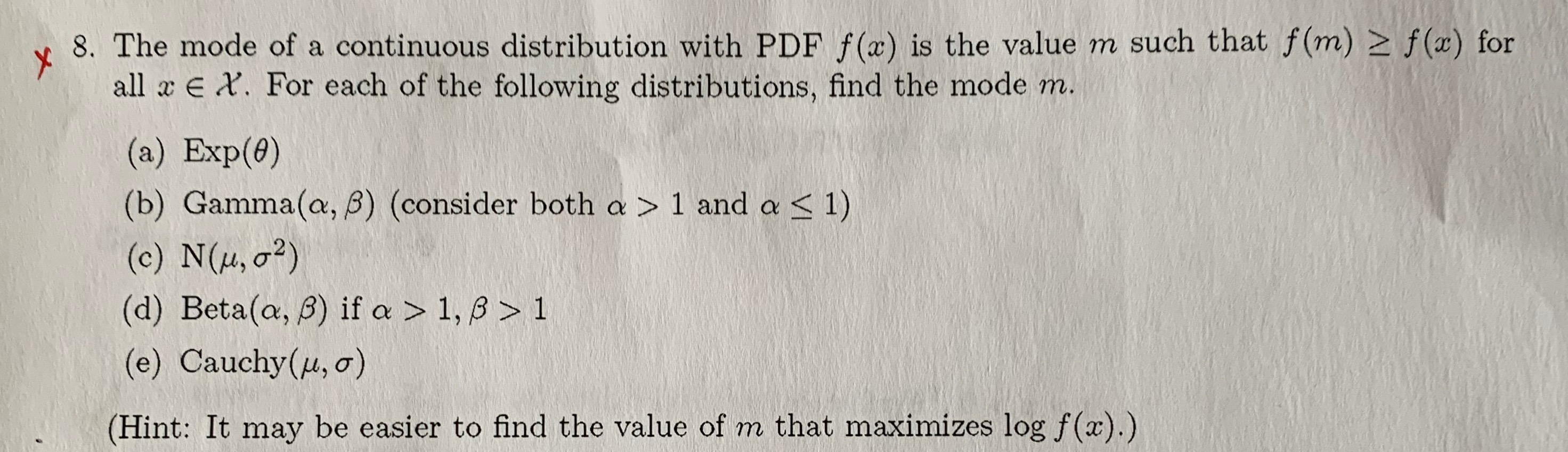 Solved V 8 The Mode Of A Continuous Distribution With Pd Chegg Com