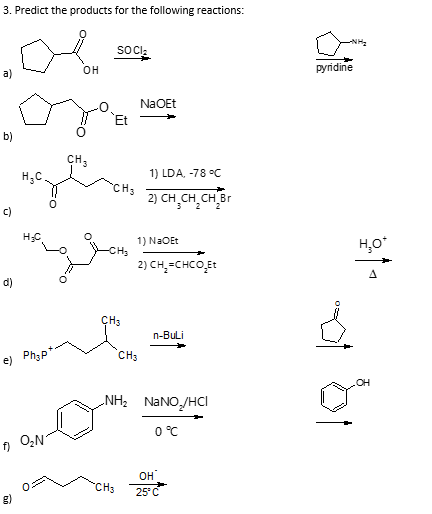 Solved 3. Predict the products for the following reactions: | Chegg.com