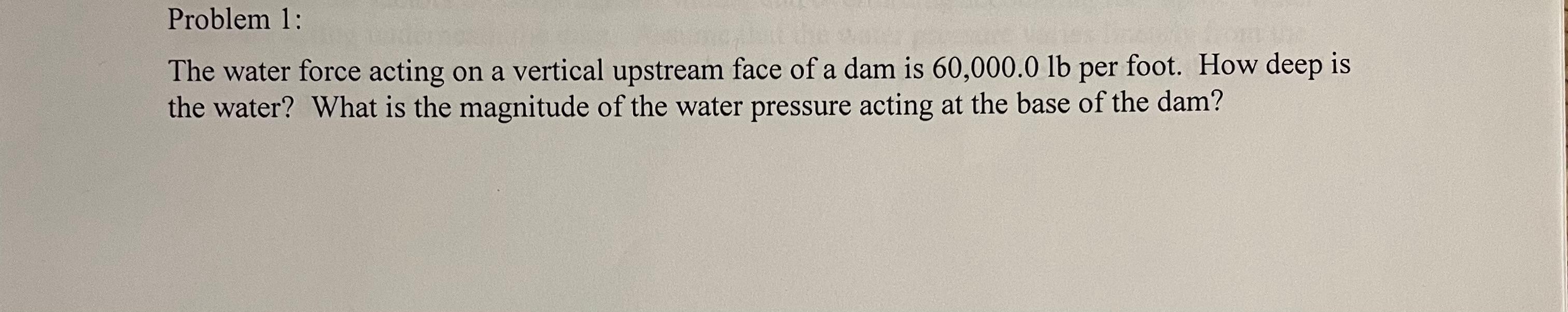 Solved Problem 1: The water force acting on a vertical | Chegg.com