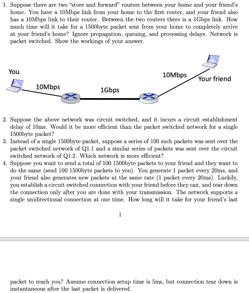 Solved 1. Suppose there are two "store and forward” routers