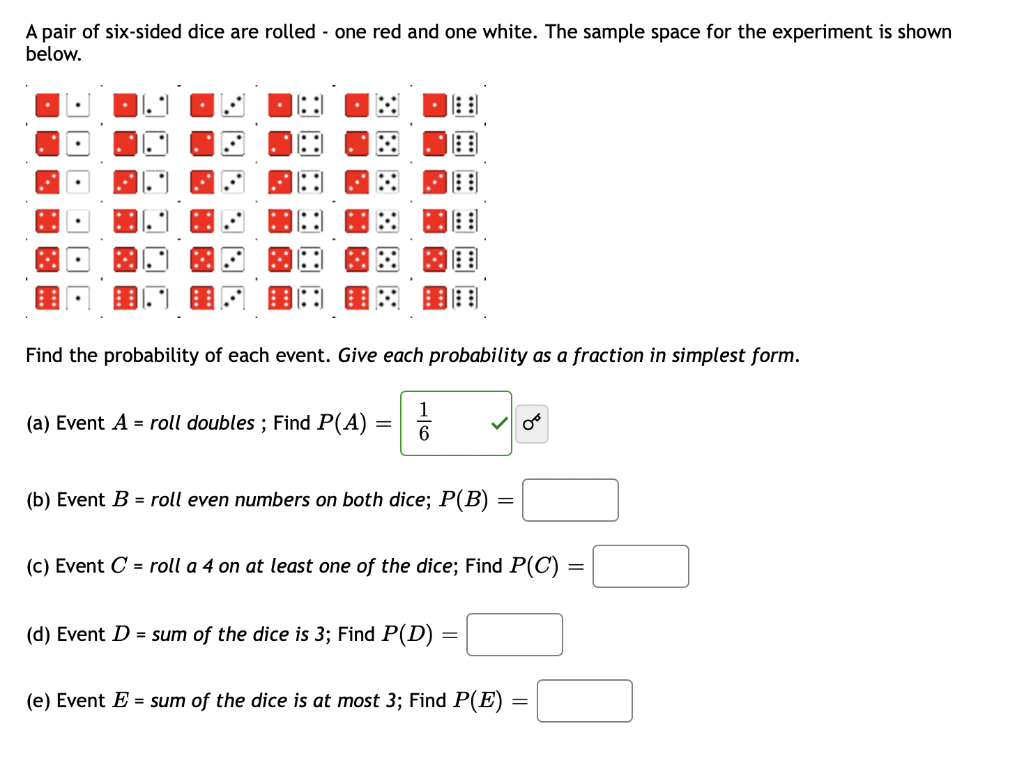Solved A pair of six-sided dice are rolled - one red and one | Chegg.com