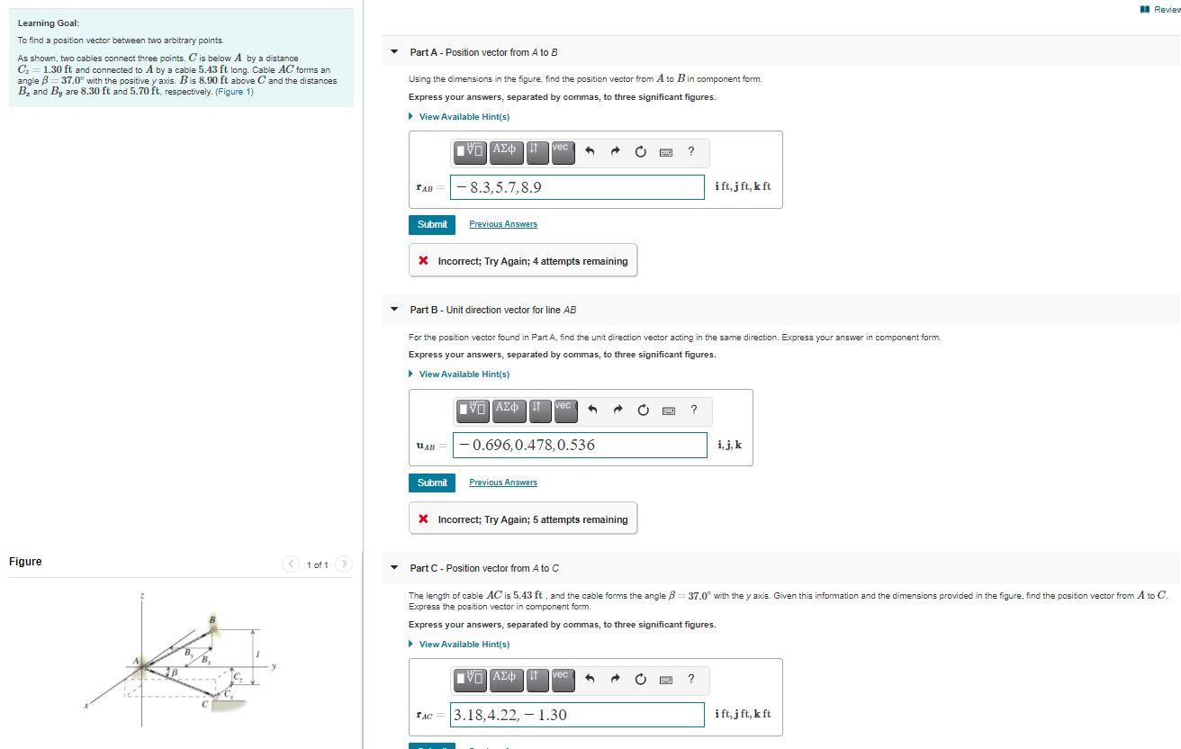 Solved A Reviev Part A - Position Vector From A To B | Chegg.com