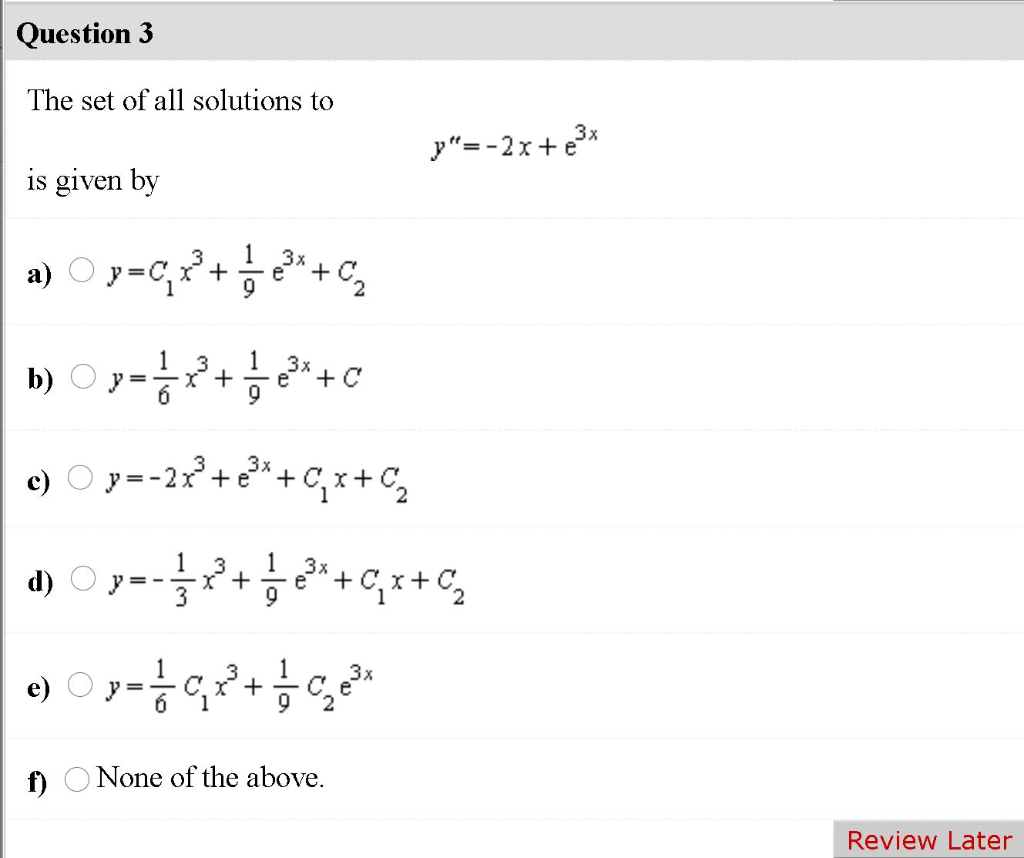 Solved Question 3 The Set Of All Solutions To Y 2x Chegg Com