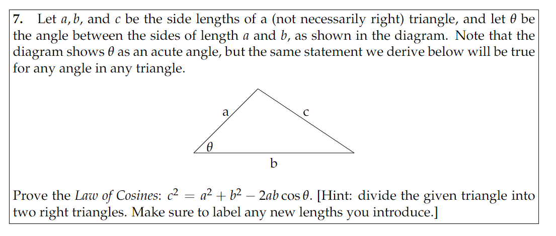 Solved 7. Let a,b, and c be the side lengths of a (not | Chegg.com