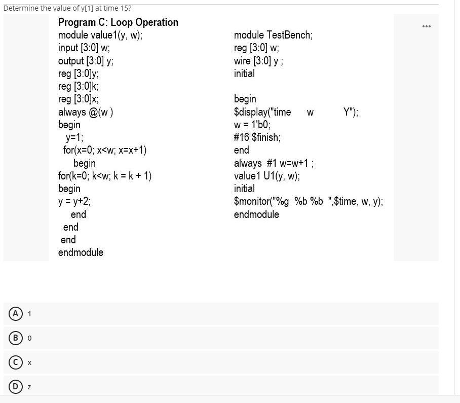Solved Determine the value of y[1] at time 15? (A) 1 B) O X | Chegg.com