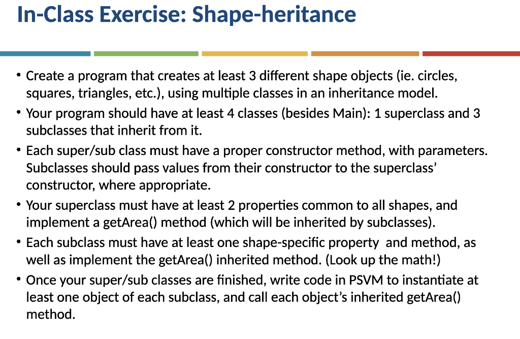 Solved In-Class Exercise: Shape-heritance • Create a program | Chegg.com