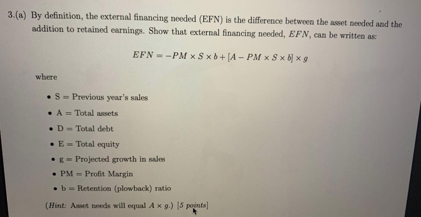 Solved 3.(a) By definition, the external financing needed