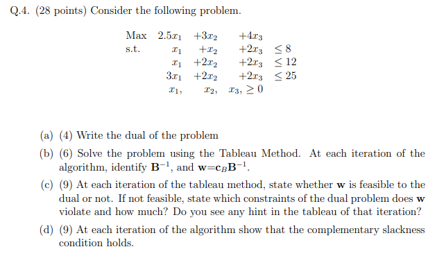 Solved Q.4. (28 points) Consider the following problem. | Chegg.com
