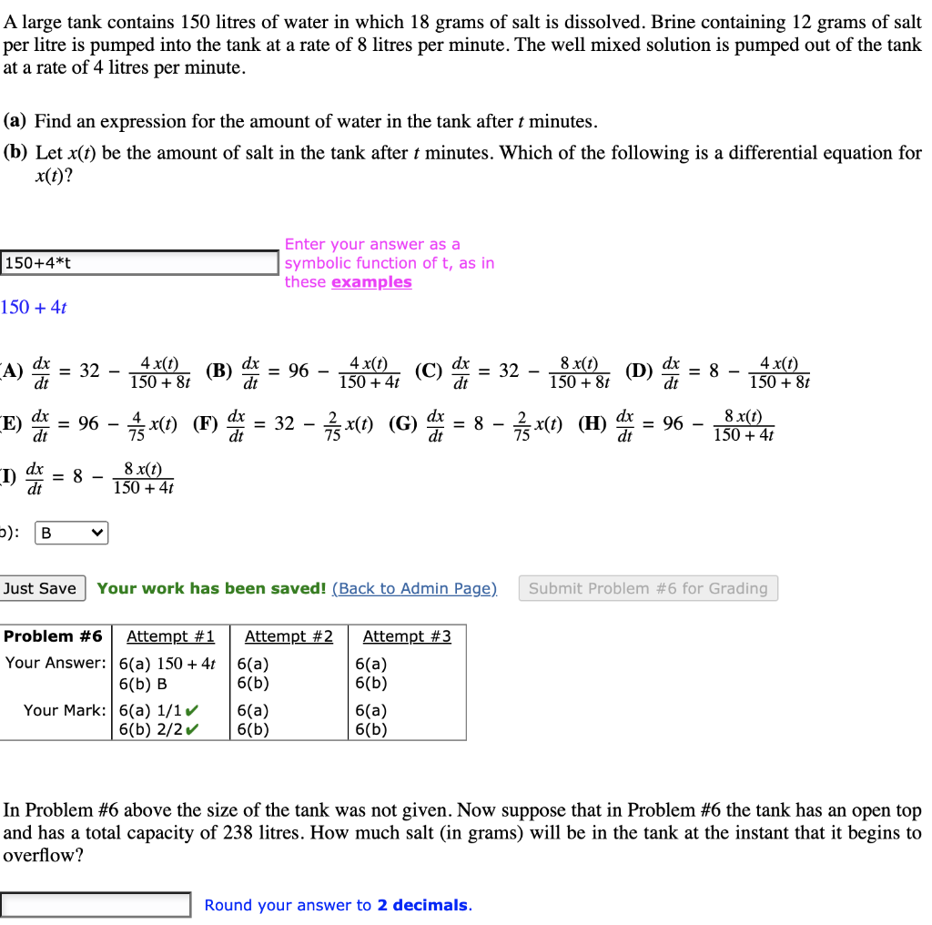 Solved Q7: In Problem #6 above the size of the tank was | Chegg.com