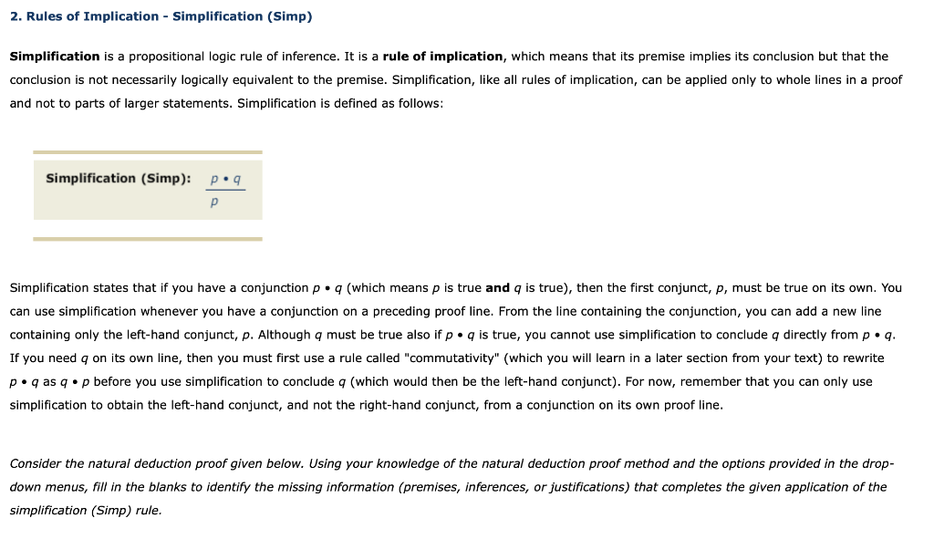 Solved 2. Rules of Implication Simplification (Simp) and