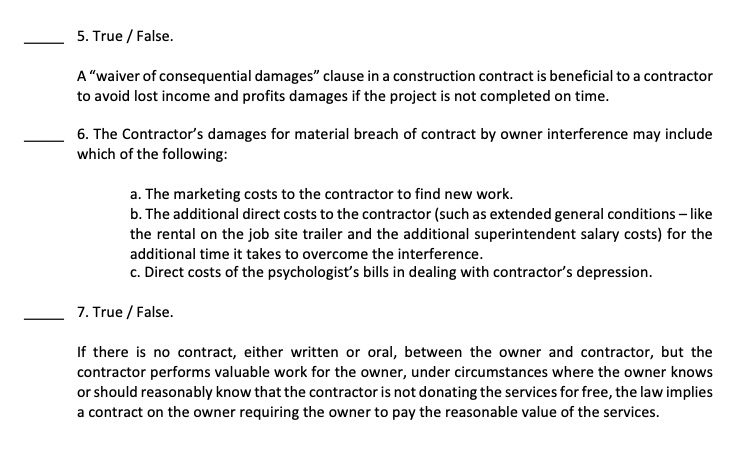 Solved 5. True / False. A "waiver Of Consequential Damages" | Chegg.com